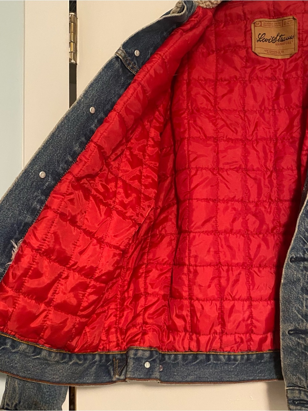Levi Strauss & Co Men’s L ? Sherpa Lined Denim Trucker Jean Jacket Blue Y2K - Picture 4 of 9